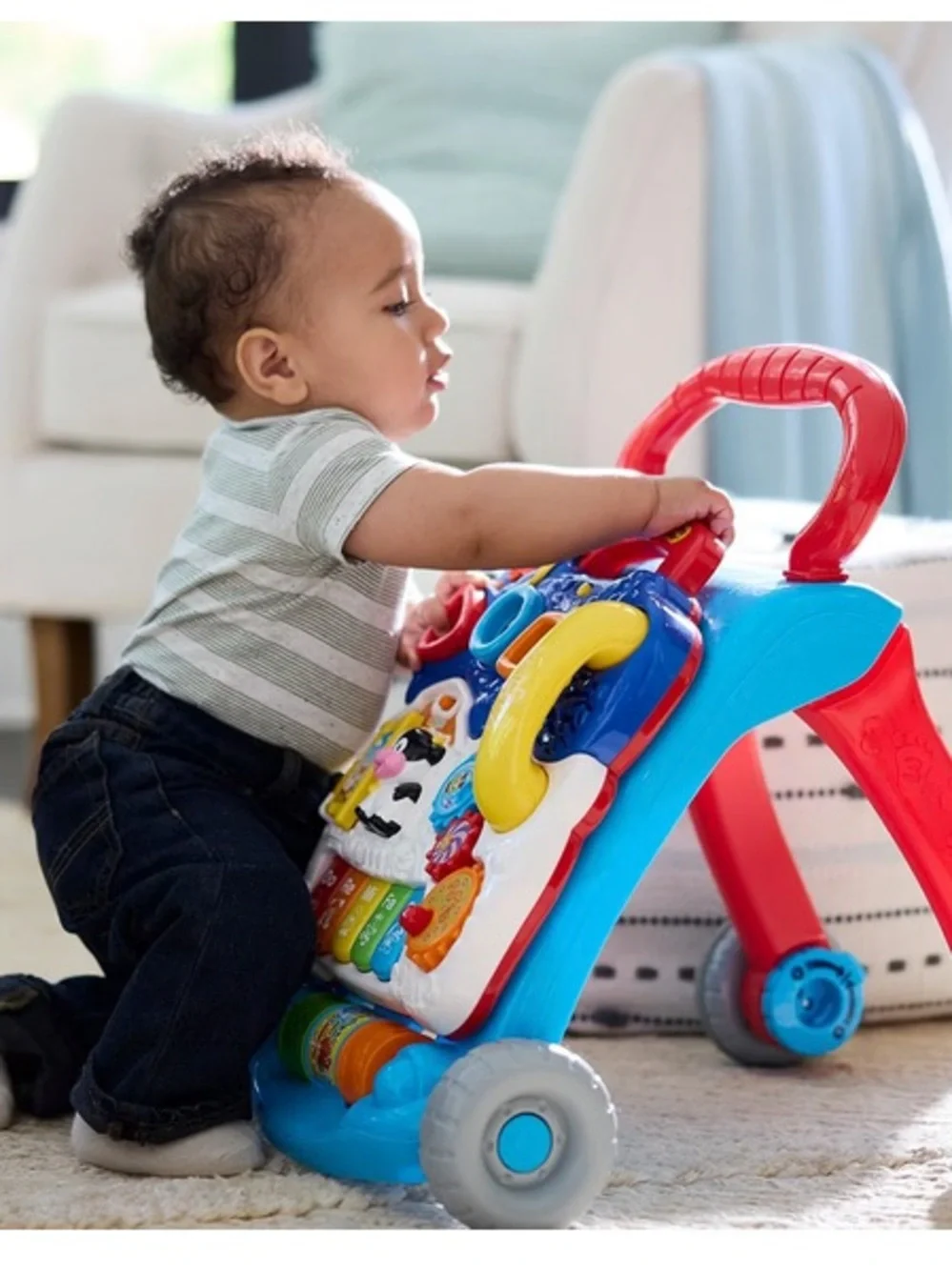 Bright Blue & Red Learning Walker with Musical Piano - Brand: